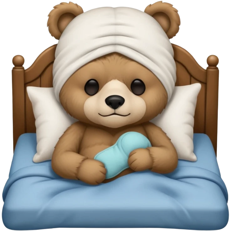 sleepy cute bear with sleeping mask sitting on comfiest bed emoji