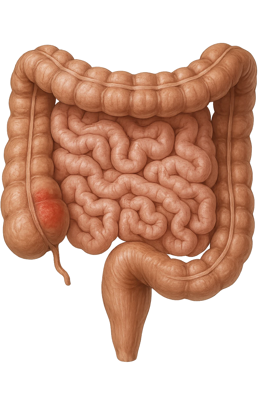 intestino anatomico realistico con red spot di infiammazione emoji