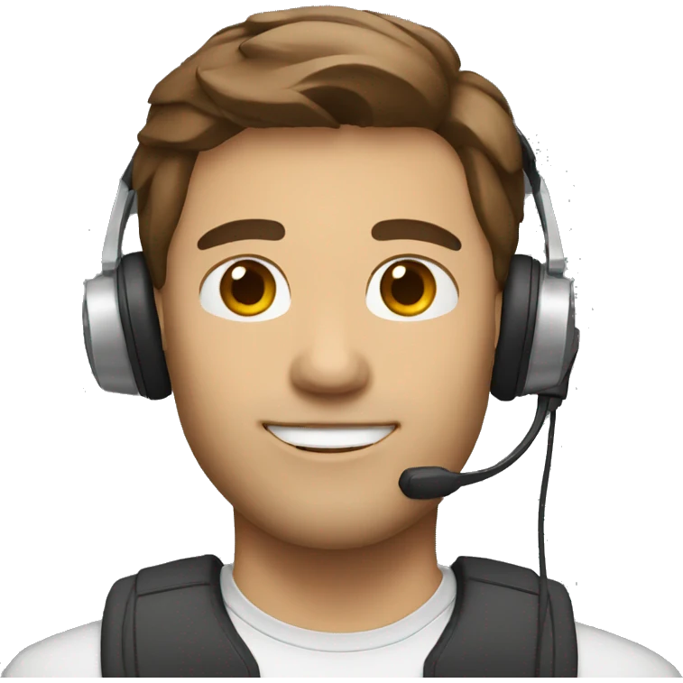 man with headset brown hair  emoji
