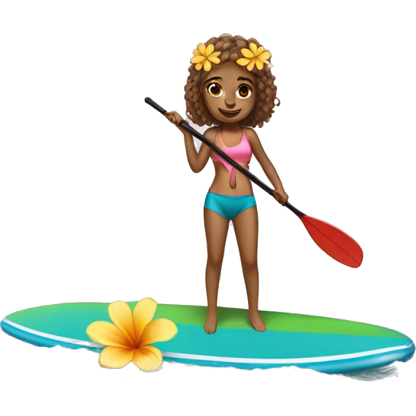 cute paddle boarding girl, with flower in her hair emoji