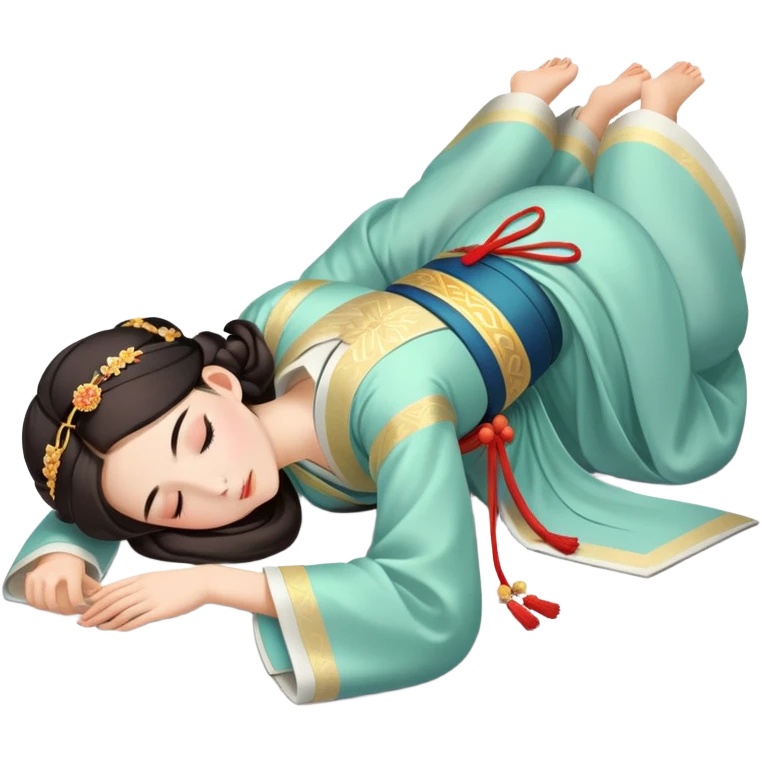 Beautiful girl in Hanfu lying on the ground sleeping emoji