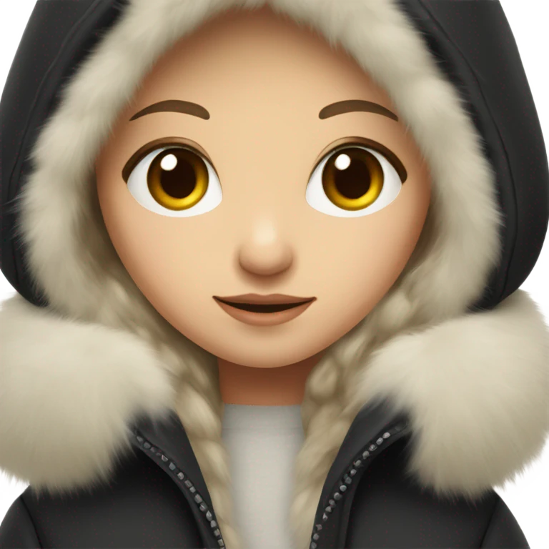 Cold white skinned girl in black winter coat with fur hood emoji