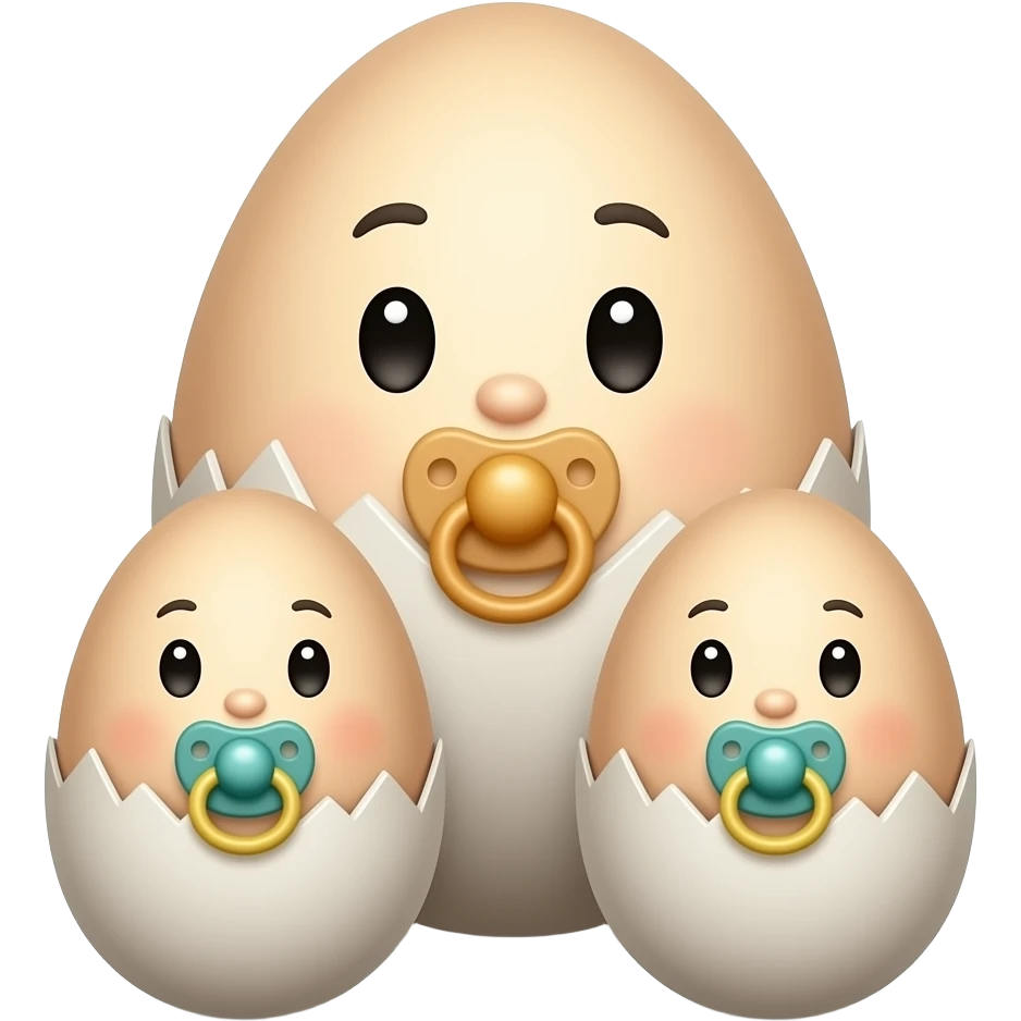 A large mother egg with two smaller hangs cradling a smaller baby  egg with a pacifier emoji