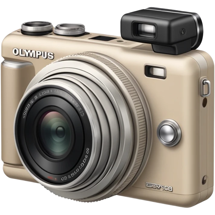 Ultra minimal Olympus Superzoom 70G camera, grayish-beige color, just basic rectangular shape with a tiny circle for lens, absolute minimum details emoji