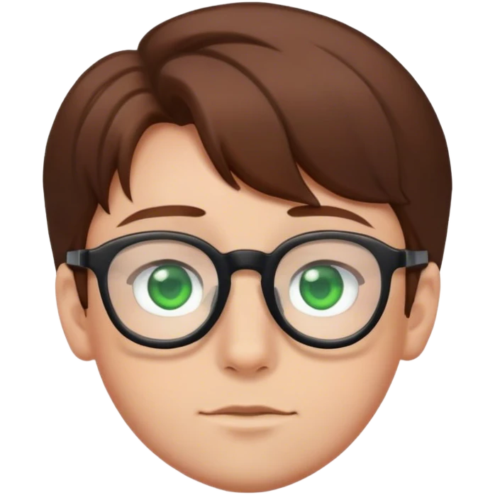 Boy, brown hair, glasses, green eyes emoji