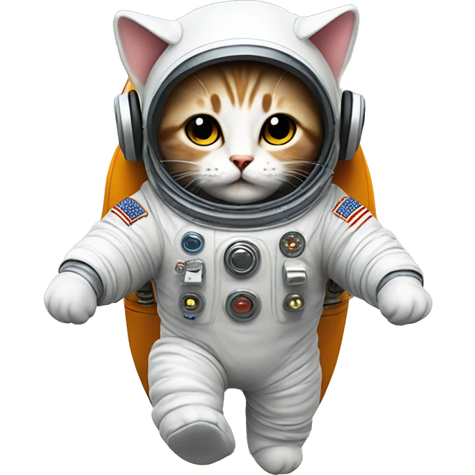 Cute little Cat space suit with headphone. Flying a rocket in space emoji