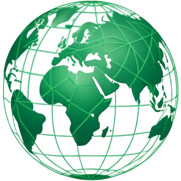 Emoji: Stylized globe with simple green network lines inside. Ethical transparency theme. emoji