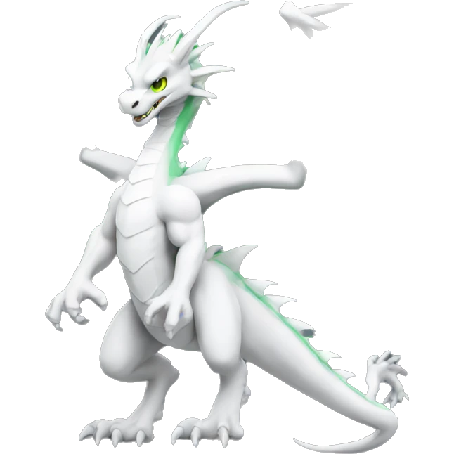White flying dragon with green eyes and big muscles emoji