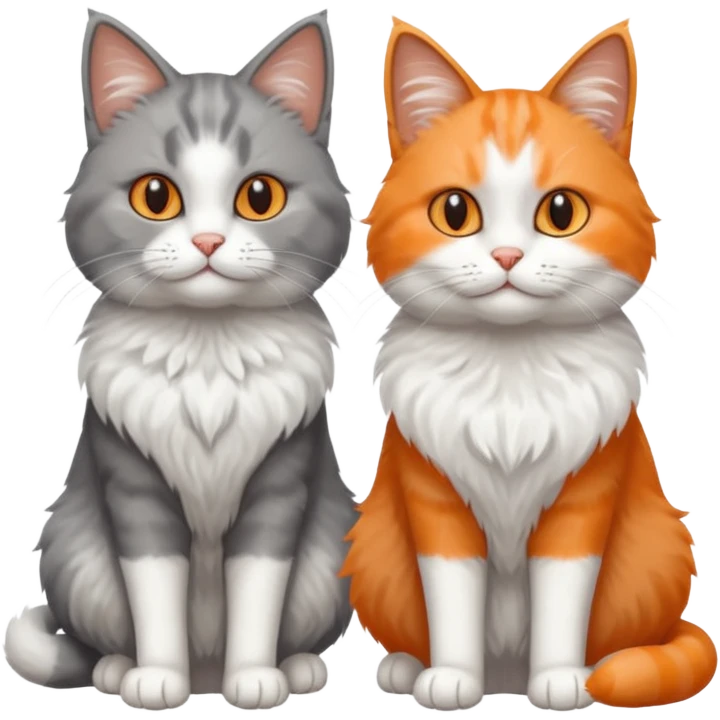 a realistic looking very fluffy grey and white cat with grey legs and white paws, sitting next to another cat emoji