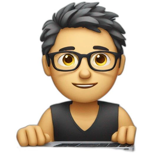 Guy in glasses working in a laptop but bored. Fair skin emoji