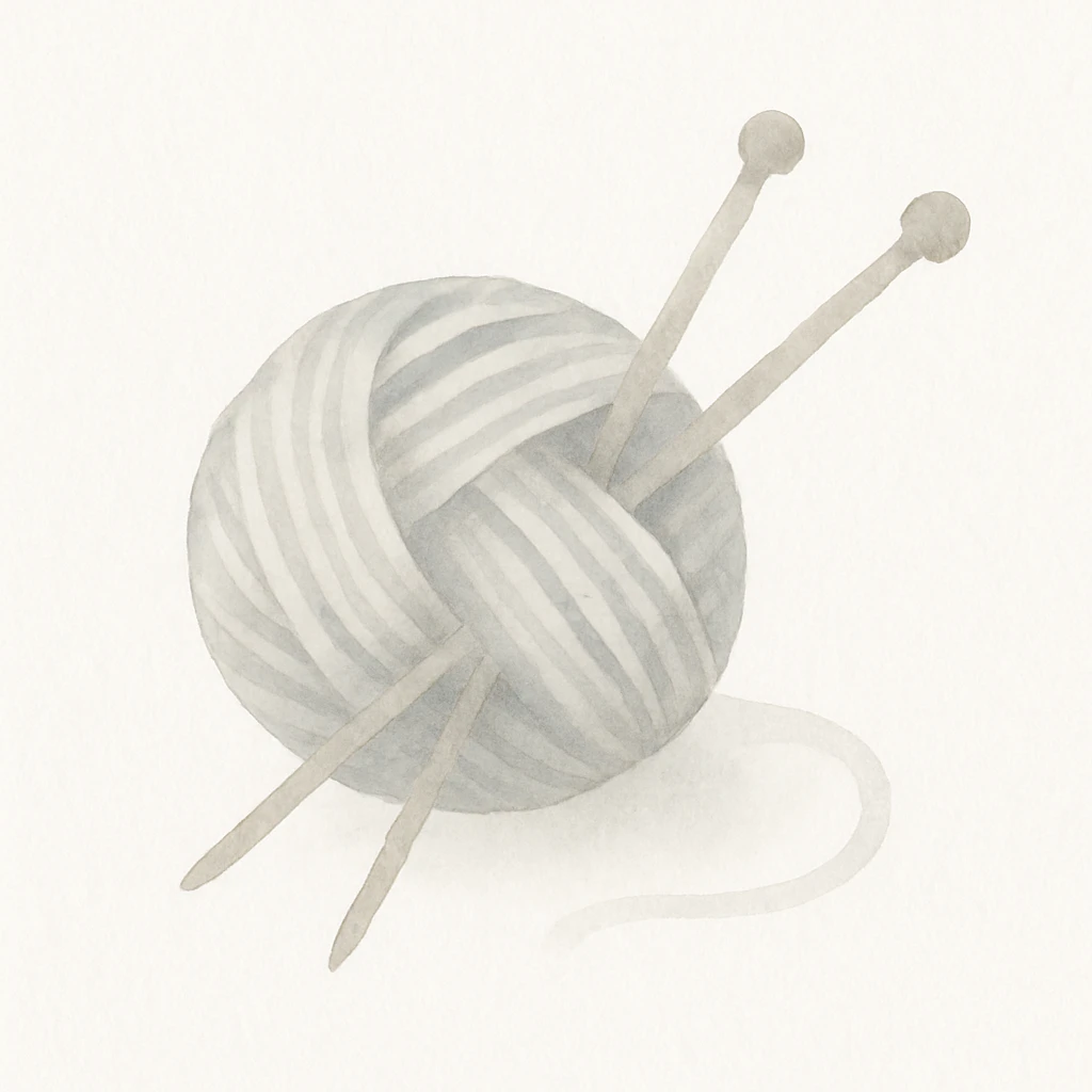 a ball of yarn with knitting needles, watercolor art style emoji