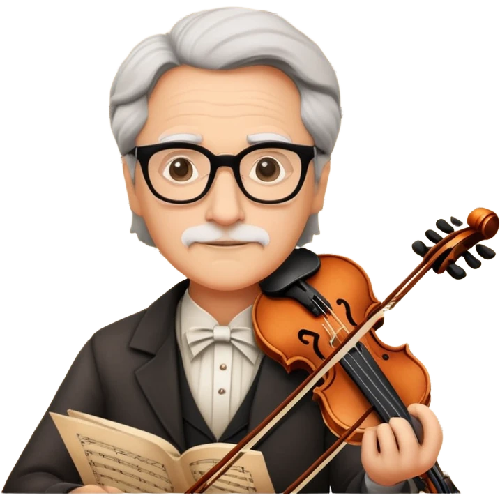 Professor with glasses writes violin sheet music on an old paper emoji