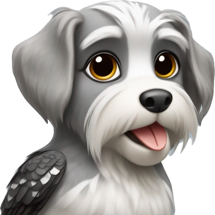 Kookaburra sitting in a grey miniature Schnauzer dog  emoji