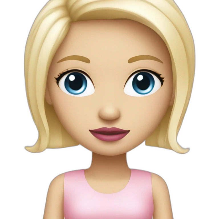 Blonde girl blue eyes and light pink lips girl sitting on a modern design chair emoji