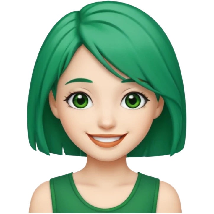 Emoji girl Emerald green hair, fair skin, and eye black  emoji