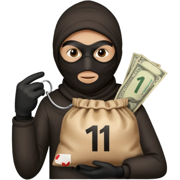 Un voleur avec un sac écrit 1 $ emoji