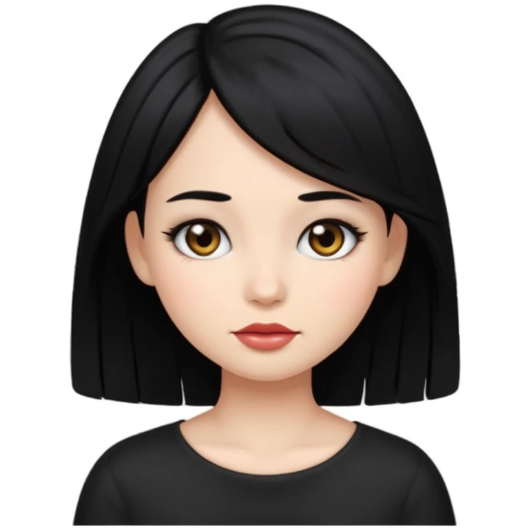 normal girl emoji, long hush cut hair, black hair, clean makeup, dark background emoji