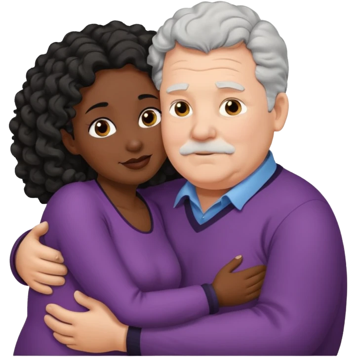  Old White  fat man no hiar hugging dack skin curly hair woman emoji