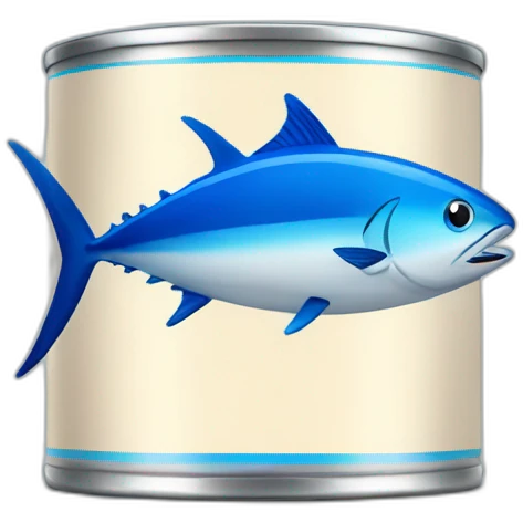 Realistic small can of tuna showing the blue shape of a sailling boat on a sea background emoji