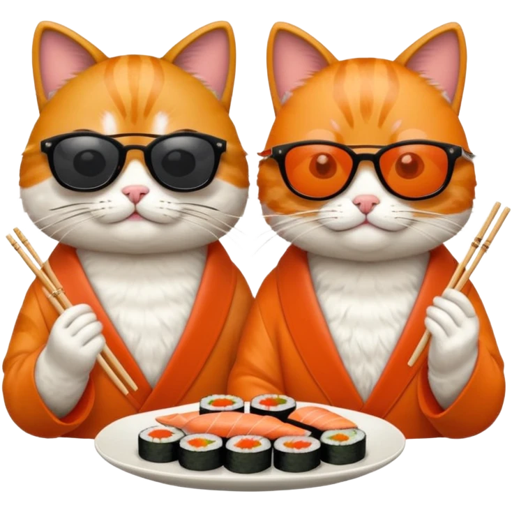 two cool cats wearing sunglasses eating sushi emoji