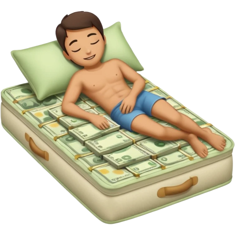 happy person napping on mattress of money emoji