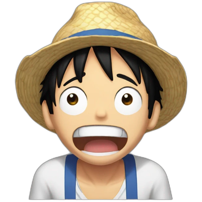 Shocked Luffy with his hands behind his head, his eyes wide open and his mouth wide open. emoji