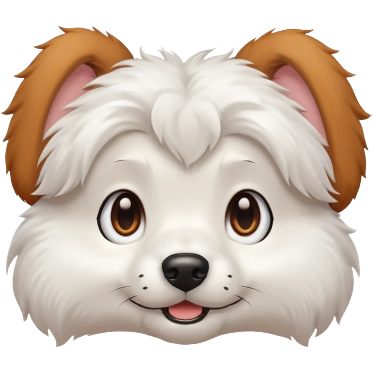White dog with brown eyes and some long white body and white ears with brown spots curved on the sides emoji