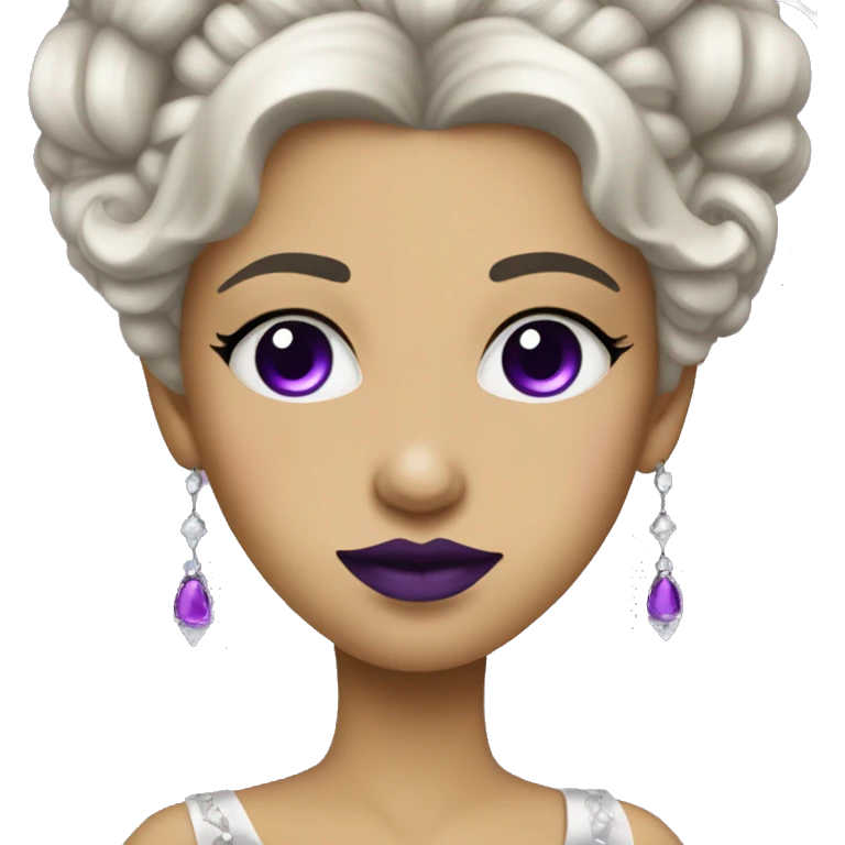 A girl with an elegant dress as a queen, that has purple lips and with just one eye, and the other is like a void  emoji
