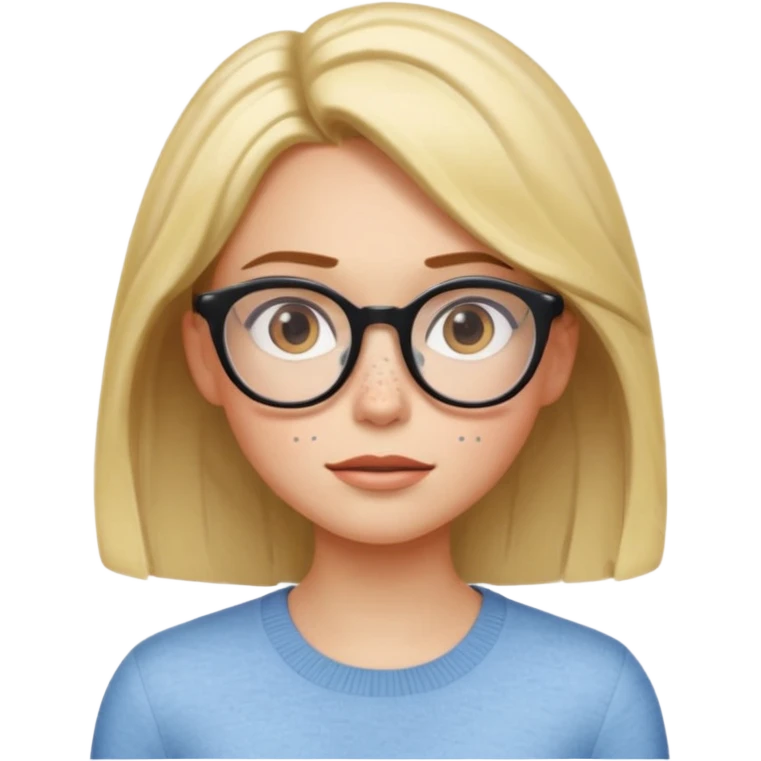 Emoji-style character illustration, inspired by expressive Pixar-style emotions. A slim female character with light skin and visible freckles, strong and confident facial expression. hair, stylish, medium length, glasses ,facial expressiveness inspired by the character Envy from Inside Out,  emoji