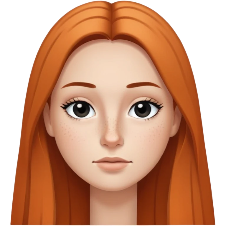 woman with straight long hair, deep black eyes, minimal makeup, and freckles on cheeks and nose emoji