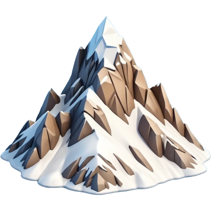 3D iPhone style emoji of a mountain peak, sharp summit, rocky texture, snow-capped tip, isolated on white background, soft shadows, high detail, playful and cute. emoji