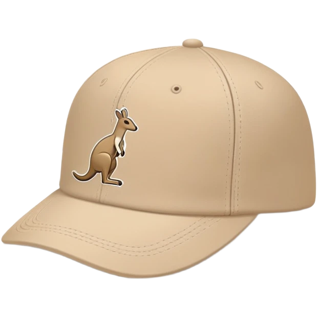 Profile view of a beige Kangol cap with classic baseball cap shape, kangaroo logo visible on the side, simple clean design, iOS emoji style emoji