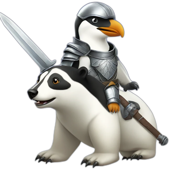 penguin knight with a helmet and a sword riding a polar bear emoji