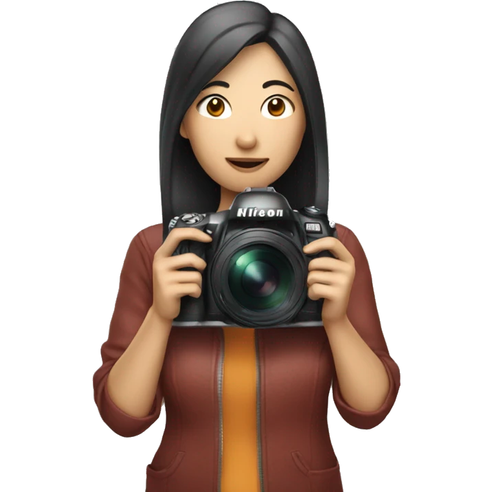 asian woman holding a nikon camera emoji