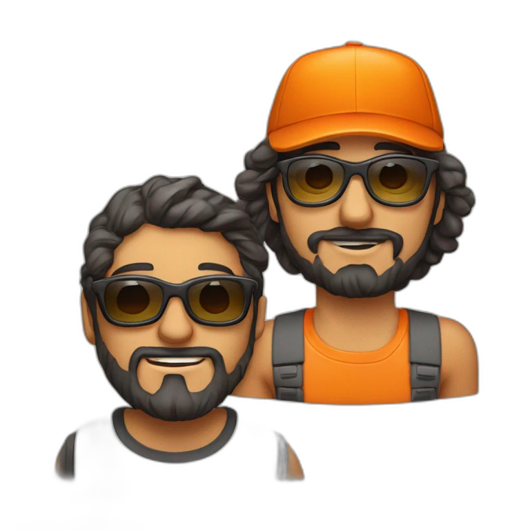 hombre con gorra y barba y una mujer con pelo corto gafas y pelo naranja emoji
