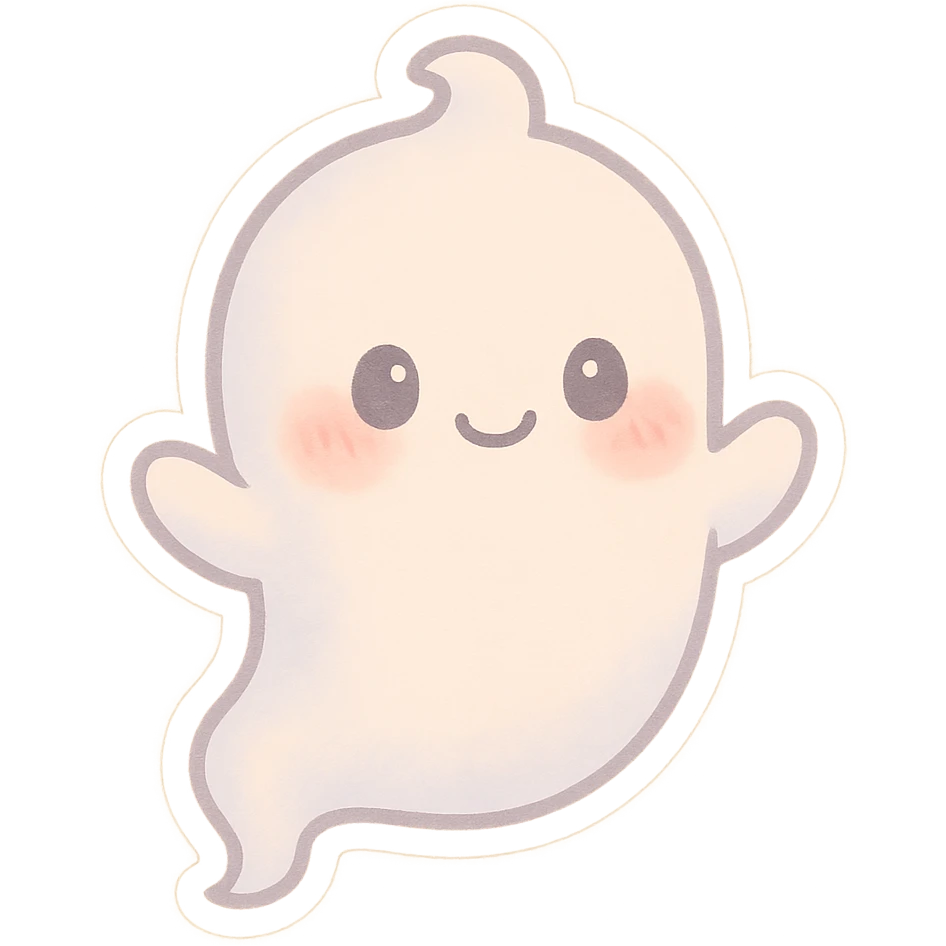 pastel ghost with soft colors, blushing cheeks, floating, friendly expression, chibi style emoji