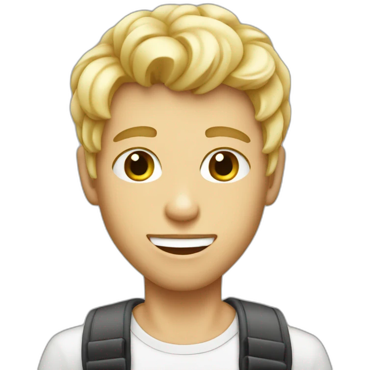 a blonde cute guy eating vegan emoji