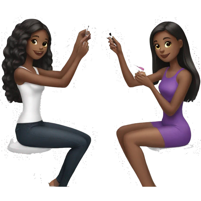 Black girl and white girl get their nails done together  emoji