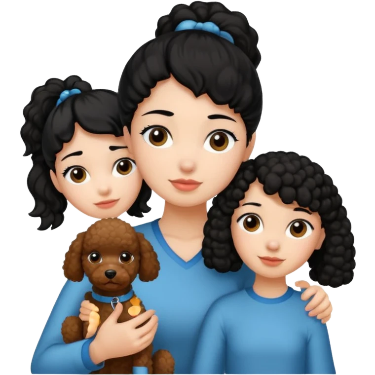 Ponytail black hair girl with brown Poodle say goodbye  emoji