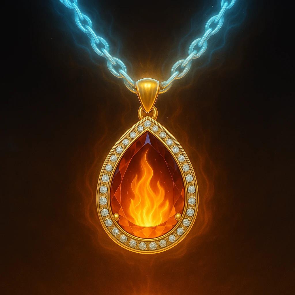 Replace the dark void with a small, powerful flame inside the pendant emoji