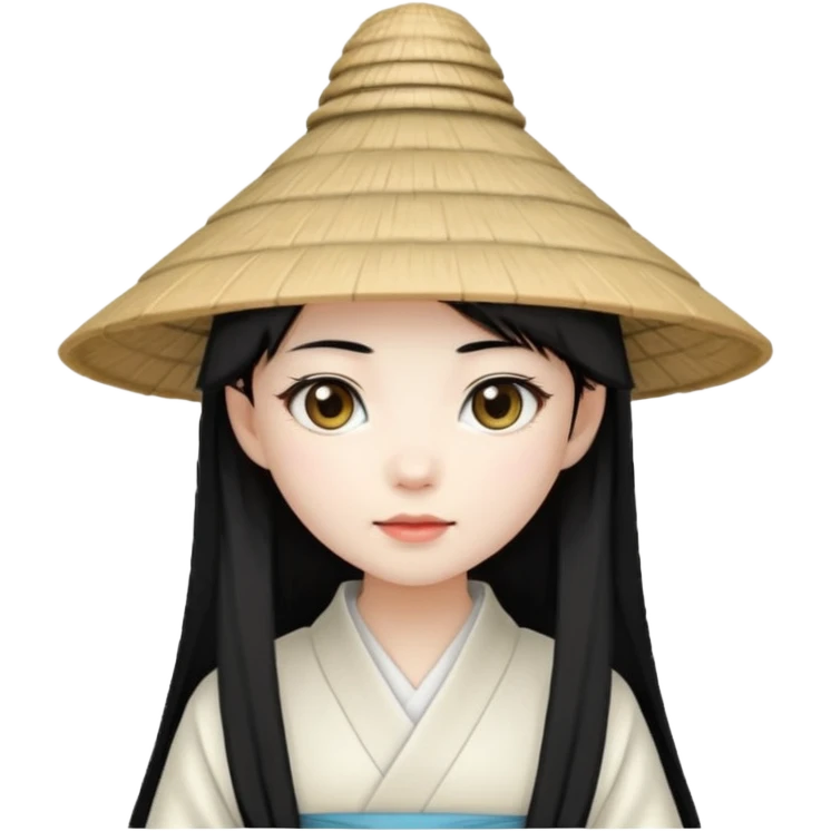 ancient japanese girl with conical hat, white emoji