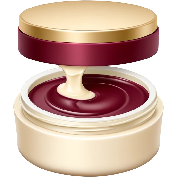 Elegant looking facial cream in a burgundy container that’s open and revealing the cream in a perfect shape (1 item) emoji