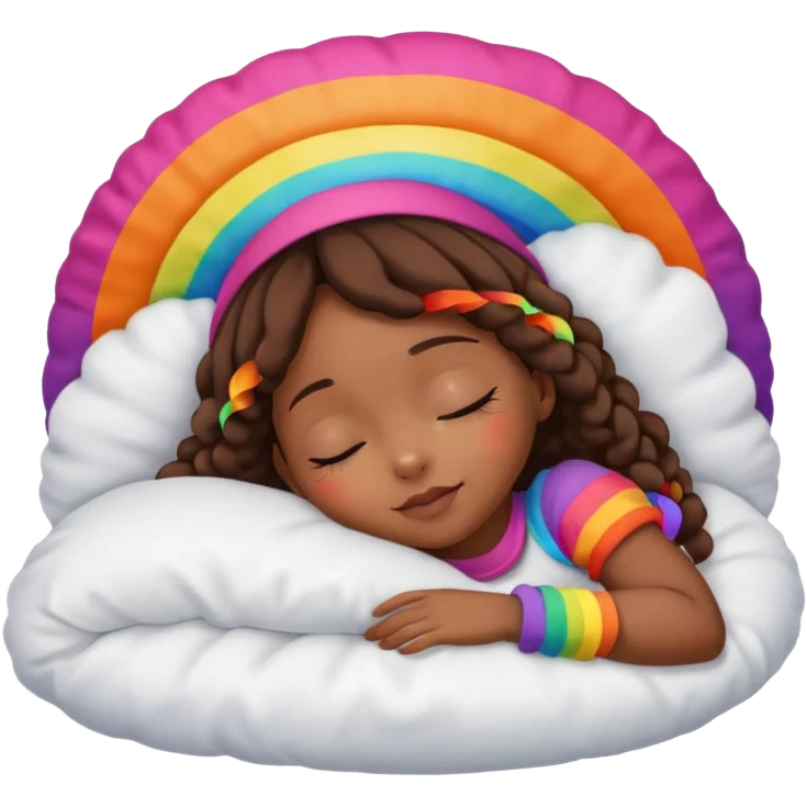 Black girl with rainbow bonnet on sleeping on pillow emoji