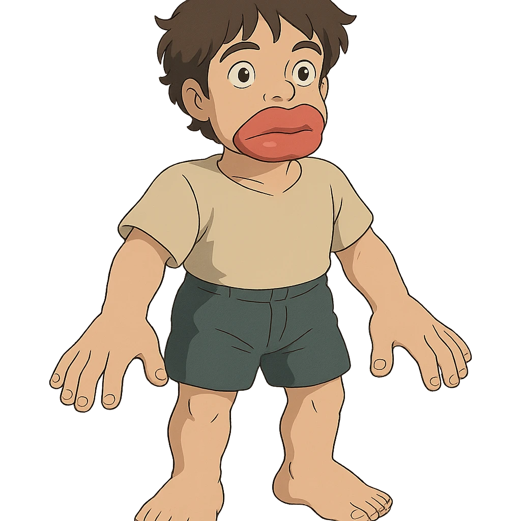 human with big lips, hands, and feet in ghibli style emoji