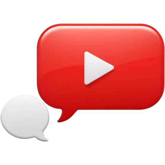 Minimal design featuring a red speech bubble that contains a white play button. On a white background, no text. Suggests intelligent conversation about video content. Clean, modern and tech-oriented emoji