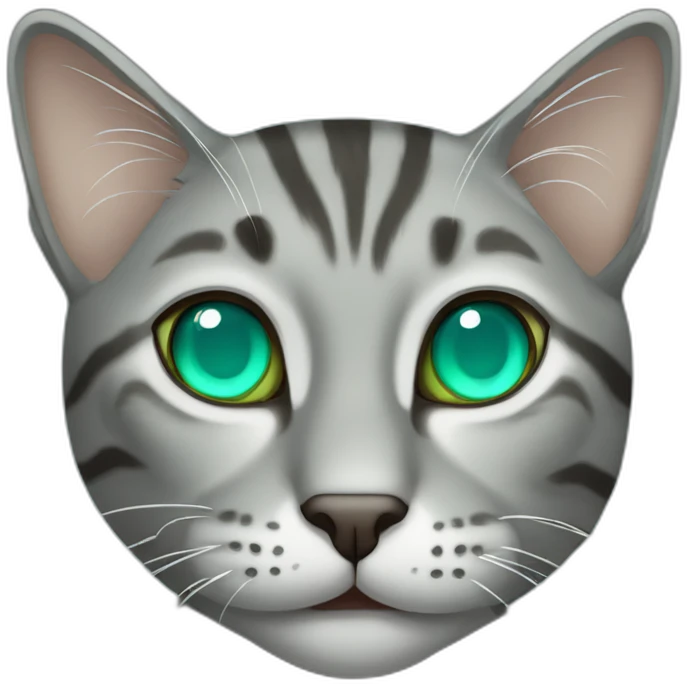 Gray Tabby cat with turquoise green eyes emoji