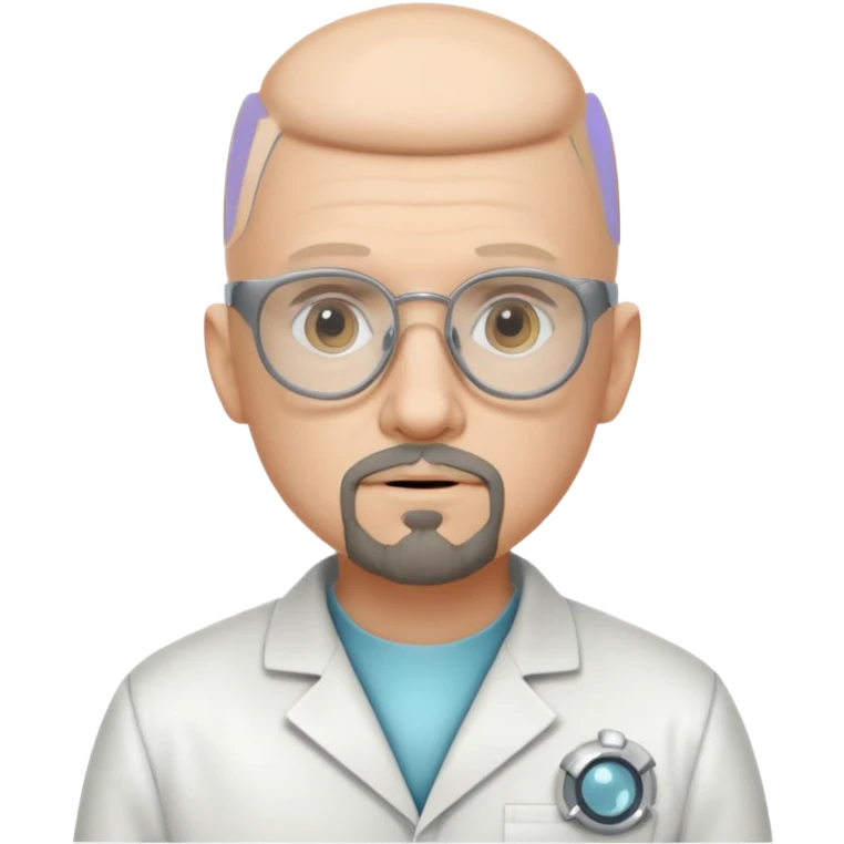 Make a person in a scientist's suit, hairless, with glasses and a goatee. emoji