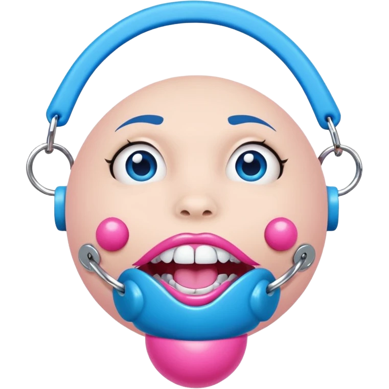 Blue ball for the gag on a ball gag with a white attachment collar with  pink  studs emoji