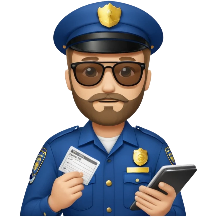 Police writing ticket with sunglasses on, bearded emoji