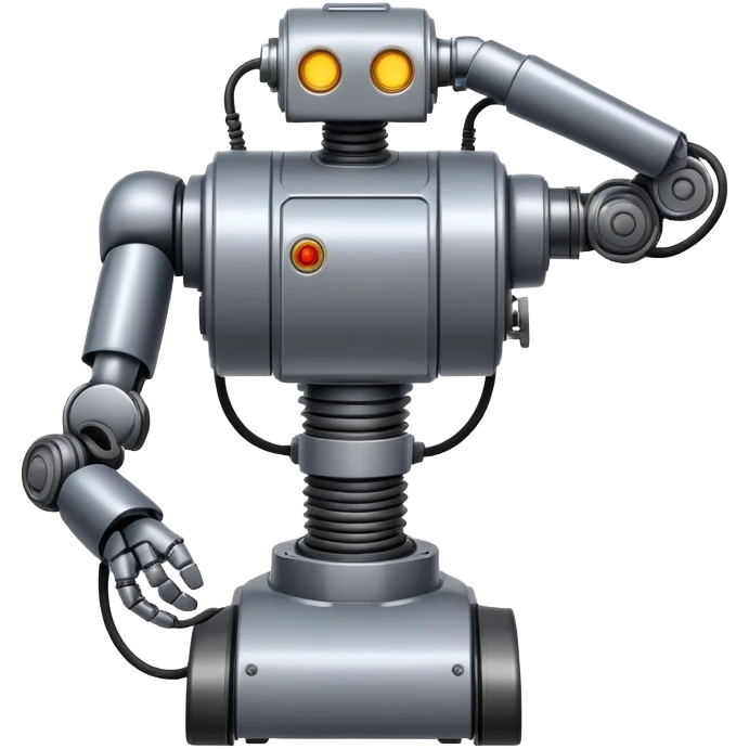 Industrial robot with exposed wiring and heavy metal plating emoji